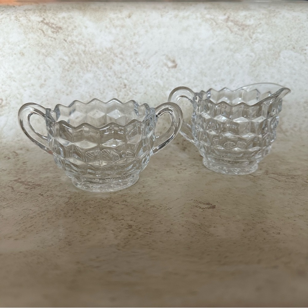 Crystal Glass Cream and Sugar Bowls Set Textured Small Vintage Fostoria